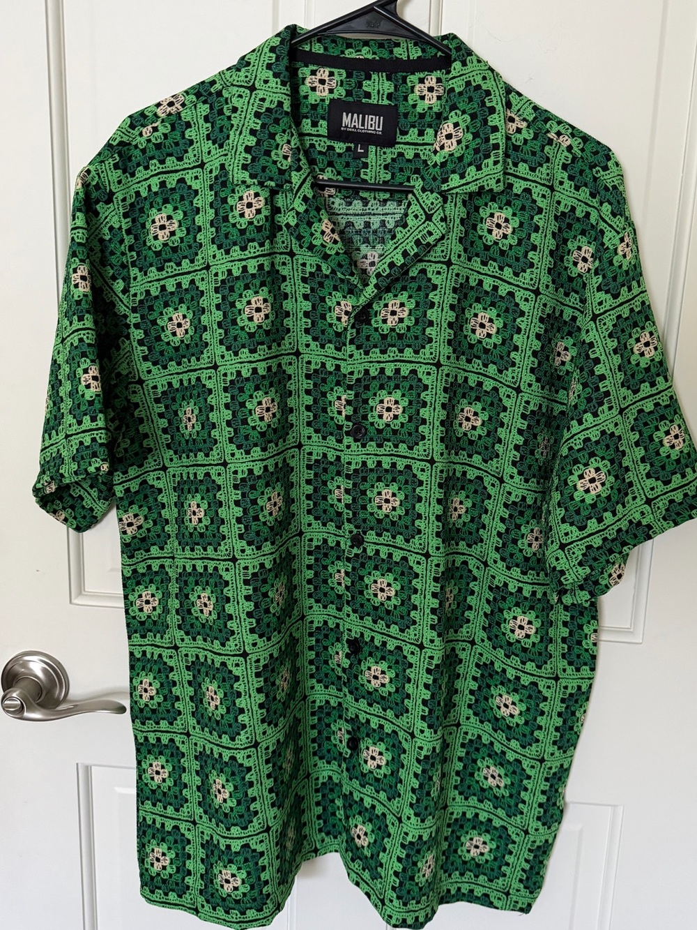 Malibu Green Geometric Camp-Collar Short-Sleeve Shirt